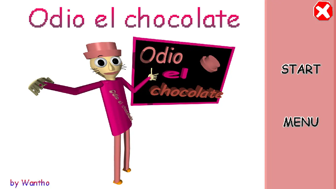 Odio el Chocolate title menu with the character and Start option