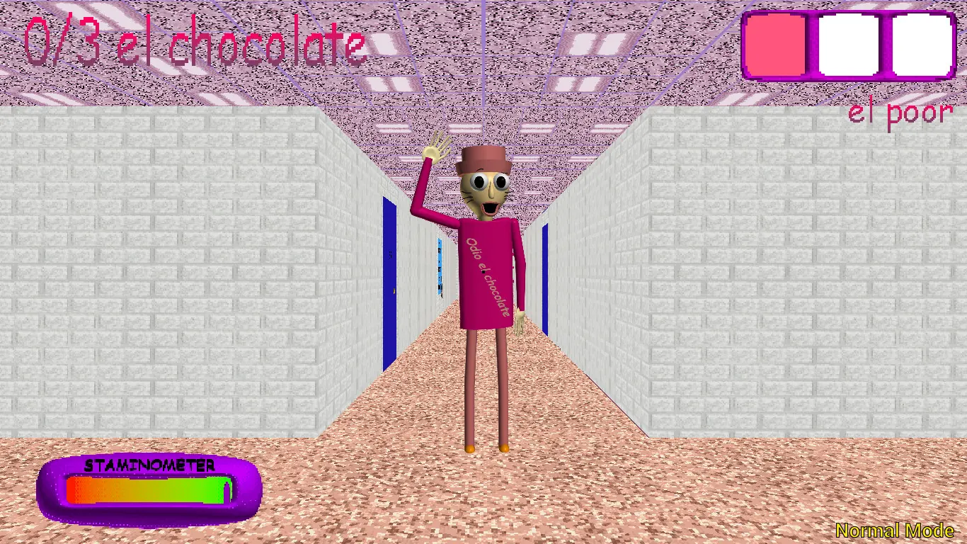 Character welcoming the player in the school hallway